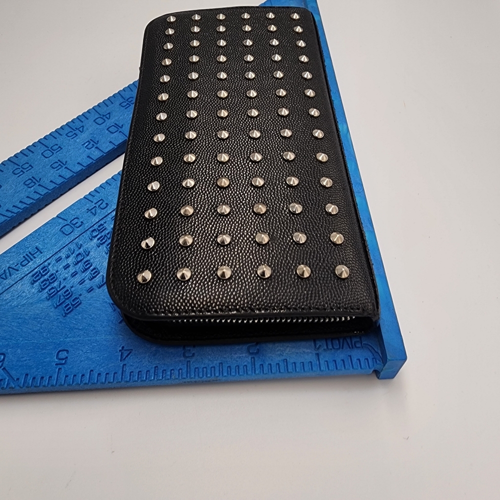 SAINT LAURENT Black Studded Zip-around Wallet With Original Bag & Box - Picture 3 of 11